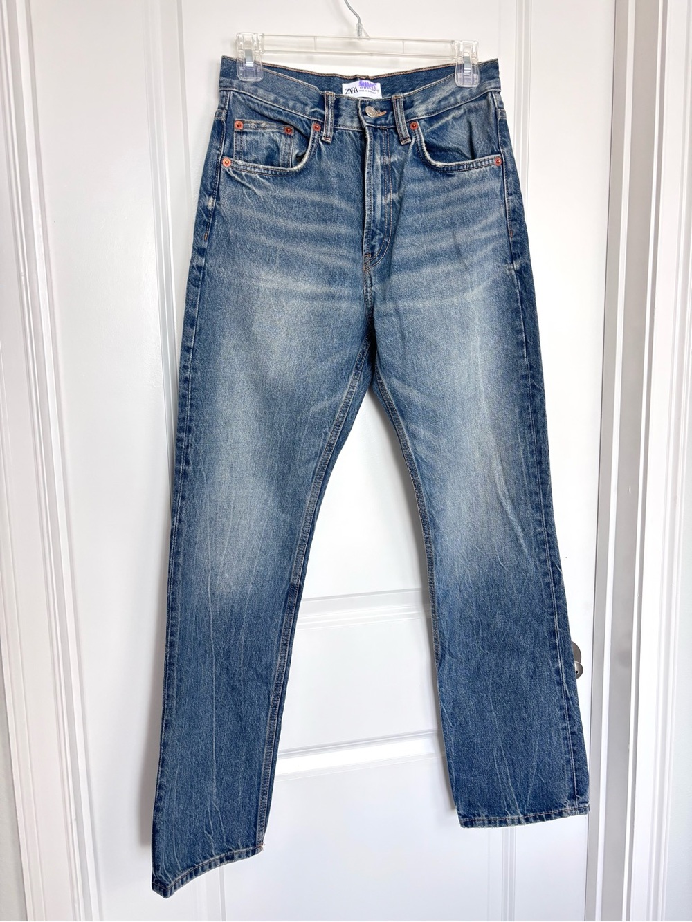 Zara 90s Straight Leg Jeans Vintage Wash Relaxed Denim High Rise Size 4 / 36
